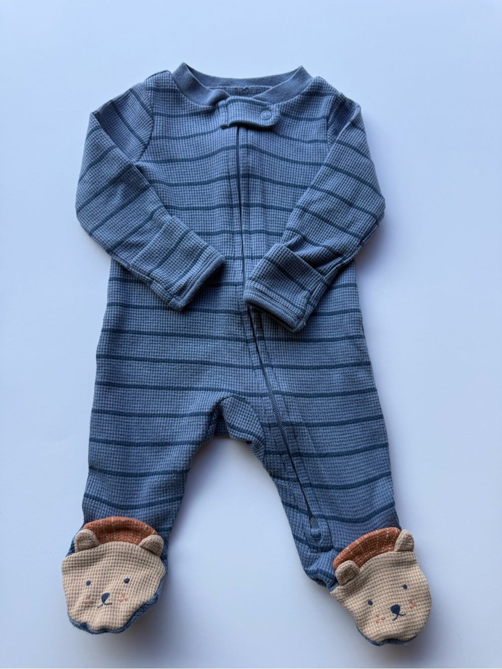 Carter's Blue Striped Footed One-Piece Sleeper with Bear Feet